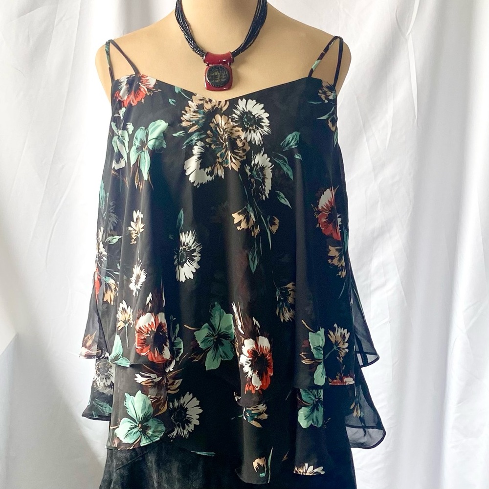 Torrid Floral Black Spaghetti Strap Layered Sleeveless Top Size 0